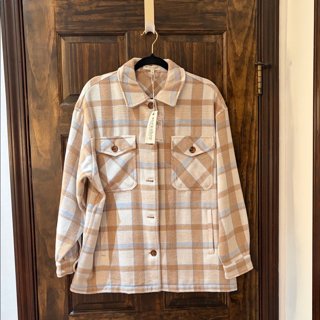 Workshop Republic Clothing Beige & White Plaid Shacket